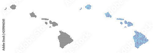 Dot Havaii Islands map variants. Vector territory plans in black color and blue color tinges. Abstract composition of Havaii Islands map constructed with circle dot matrix.