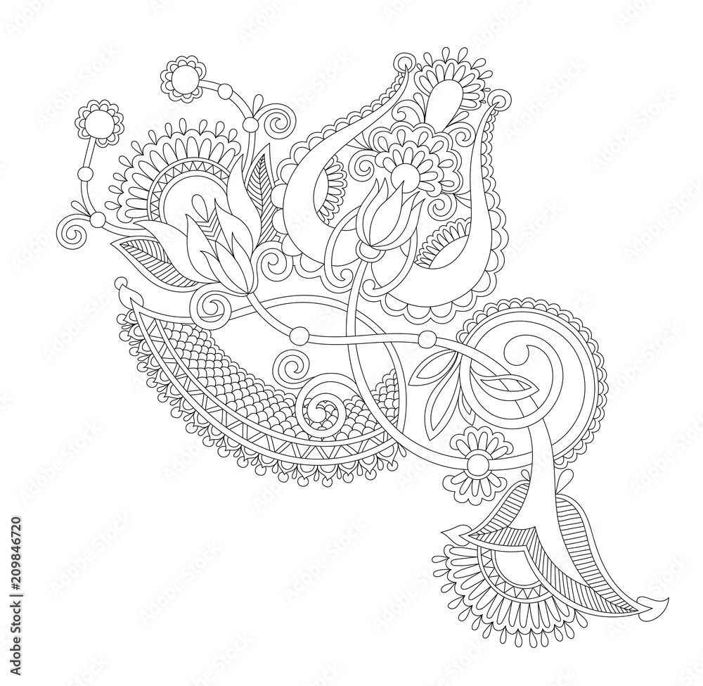 black line hand drawing of magic flower black line hand drawing of magic flower