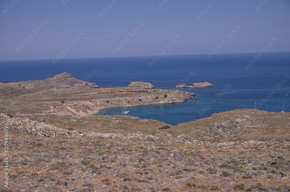 Lindos, Grecja - panorama wybrzeża