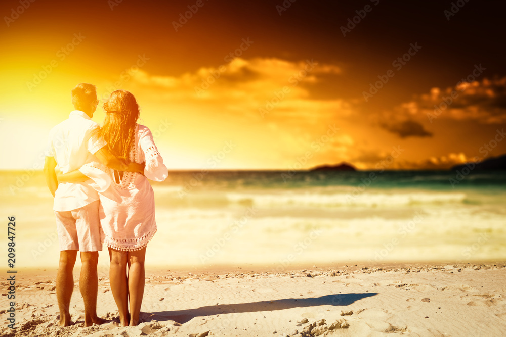 summer time on beach and two lovers 