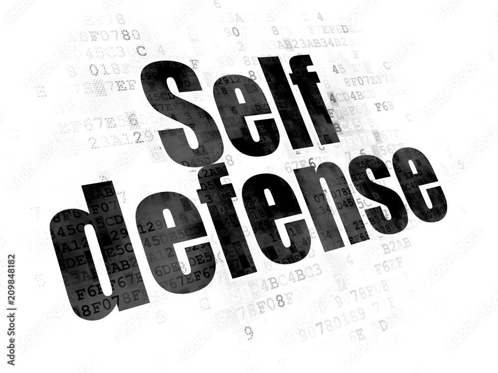 Privacy concept: Pixelated black text Self Defense on Digital background Privacy concept: Pixelated black text Self Defense on Digital background