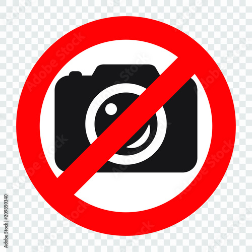 No cameras allowed sign. Red prohibition no camera sign. No taking pictures, no photographs sign.