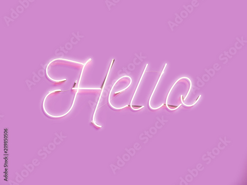 hello neon text on pink background