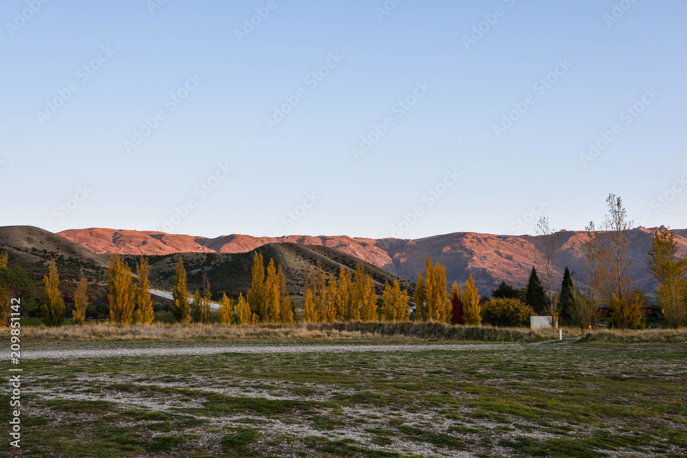 Cromwell , NEW ZEALAND - May 3, 2016: Lowburn Harbour  camping site in sunrise time