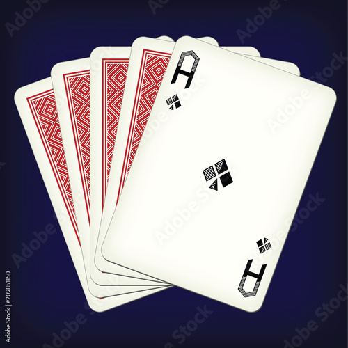 Ace of clubs and four cards - playing cards vector illustration