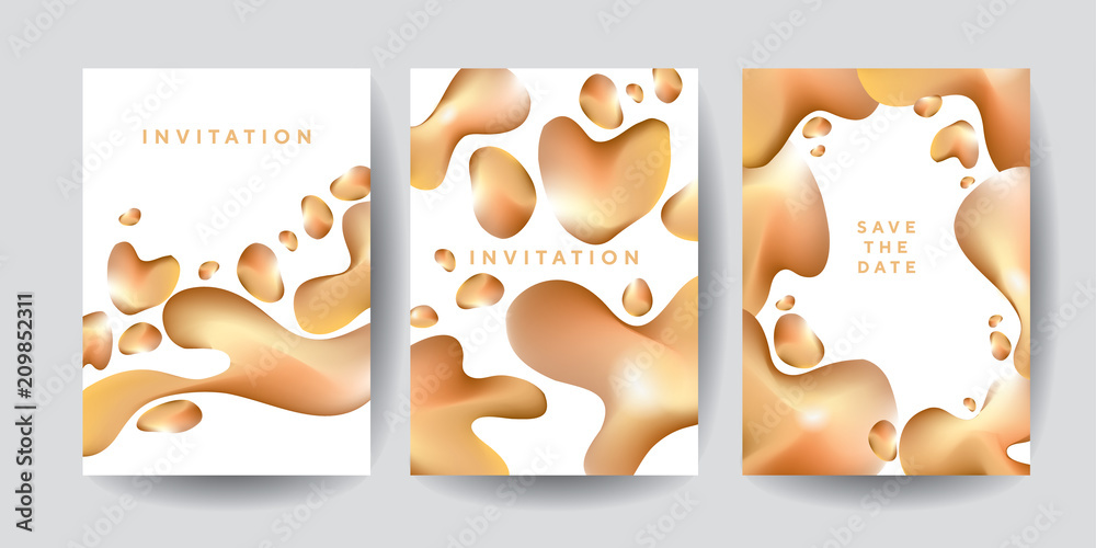 Gold organic shapes poster template on white background.
