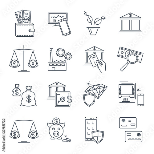 set of thin line icons business, finance, money, capital