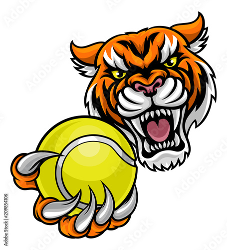 Tiger Holding Tennis Ball Mascot