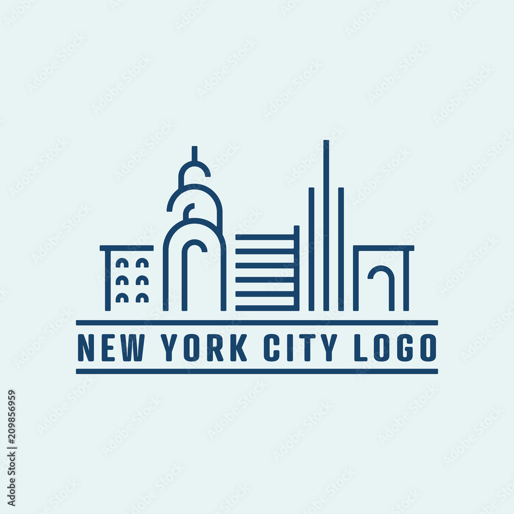 New york city architecture skyline building minimalist clean line logo icon