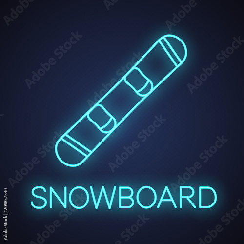 Snowboard neon light icon
