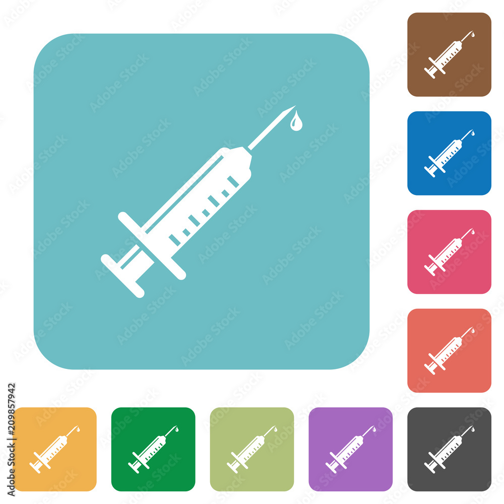 Syringe with drop rounded square flat icons Syringe with drop rounded square flat icons