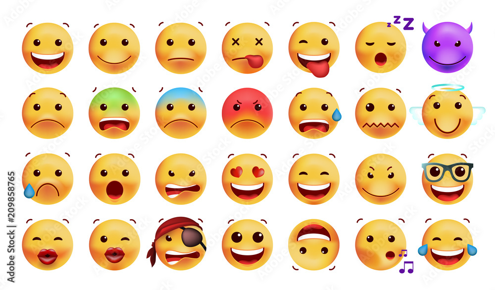 Set of Cute Emoticons on White Background . Isolated Vector Illustration Set of Cute Emoticons on White Background . Isolated Vector Illustration