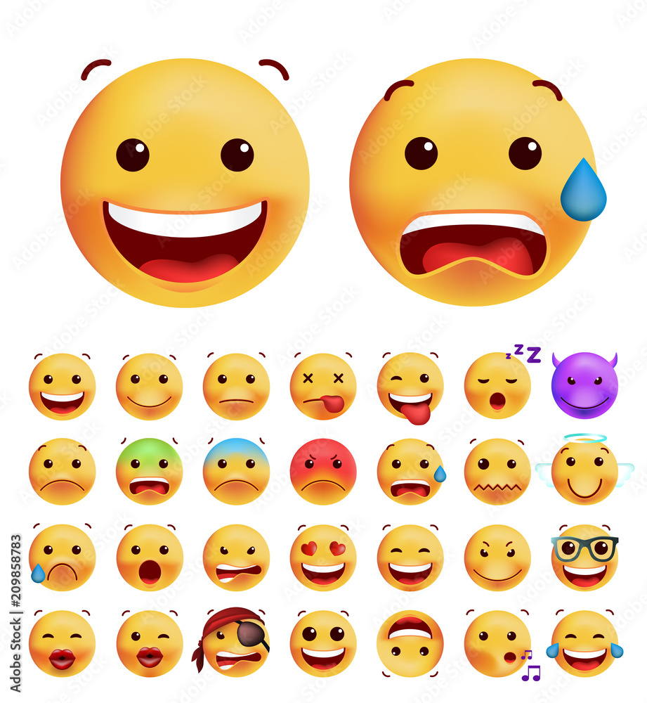 Fototapeta premium Set of Cute Emoticons on White Background . Isolated Vector Illustration 