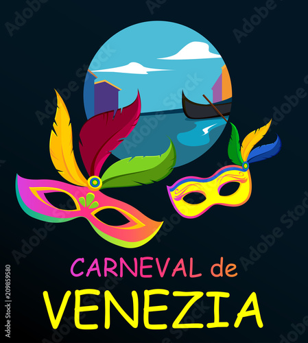 Black carnival background with festive masks.