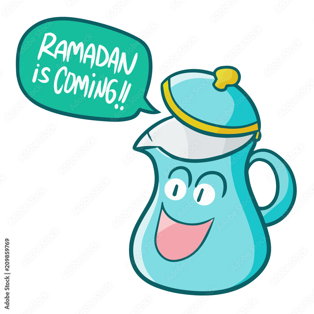 Cute and funny teapot welcoming Ramadan and Eid al-fitri - vector. Stock  Vector | Adobe Stock