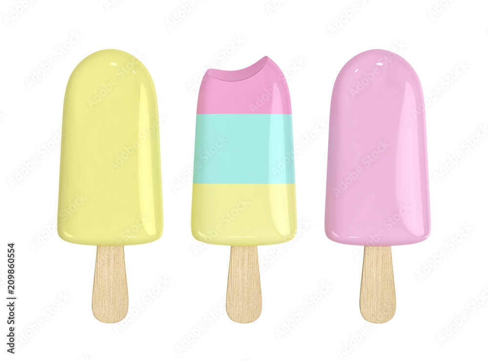Fruit ice cream on a stick isolated on white Fruit ice cream on a stick isolated on white