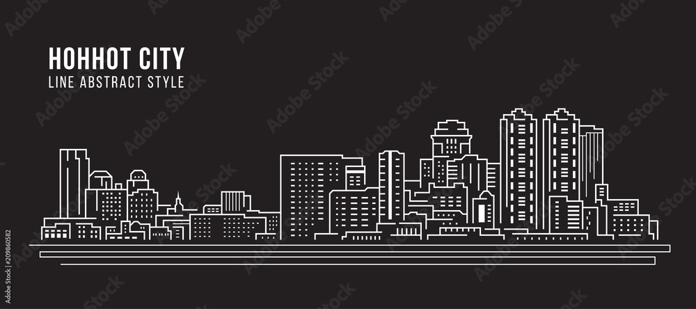 Cityscape Building Line art Vector Illustration design - Hohhot city