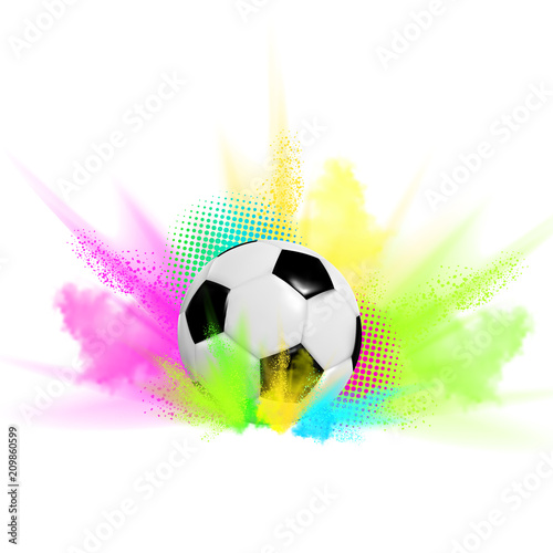 Football illustration with a ball in colored smoke