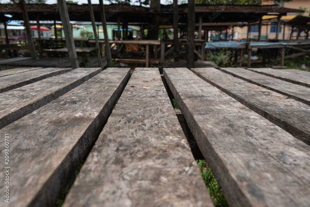 wooden table in the market