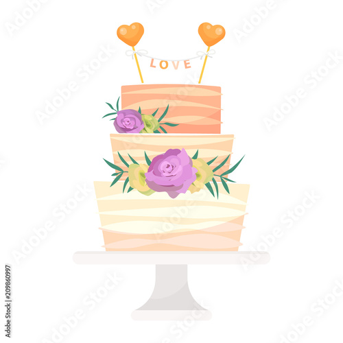 Wedding cake pie vector hand drawn style sweets dessert bakery ceremony delicious dessert sweet pastry illustration.