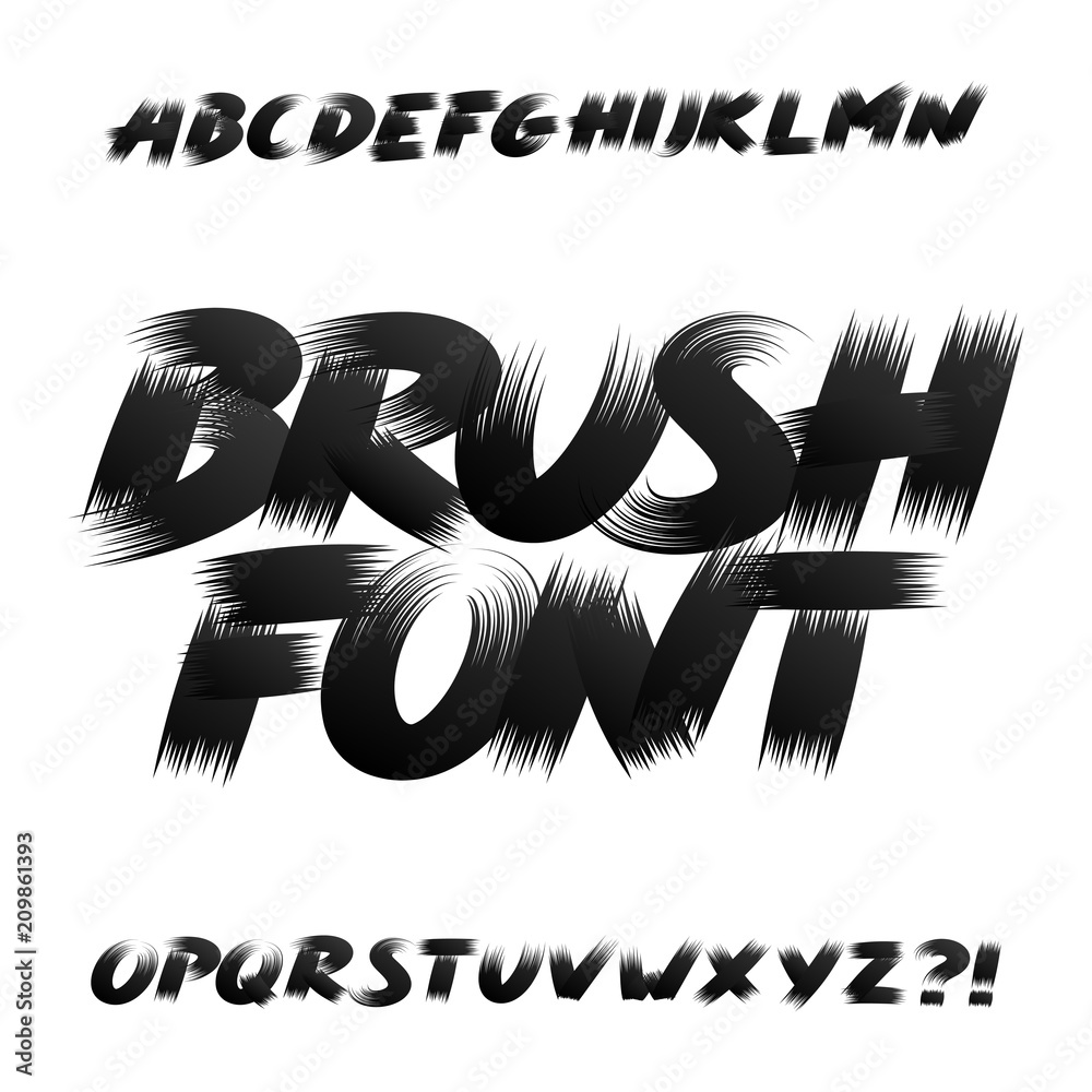 Hand drawn brush stroke alphabet font. Uppercase dirty grunge letters