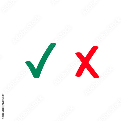 Green tick and red checkmark vector icons