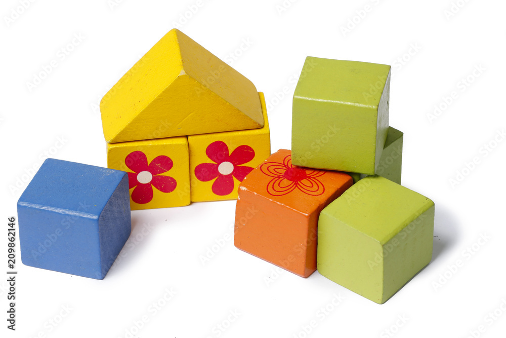 Children's wooden blocks.Concept of building a house Children's wooden blocks.Concept of building a house