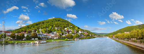 Panoramic view of Heidelberg and Neckar river from Karl Theodor Bridge