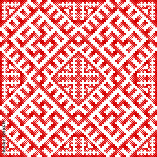Slavic ethnic ornament. Vector illustration, seamless pattern. Ethnic seamless background. Slavic symbol of the sun. Ukrainian, Belarusian and Slavic ornament