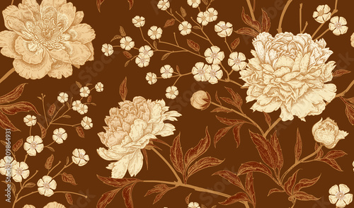 Luxury seamless background with peony flowers.