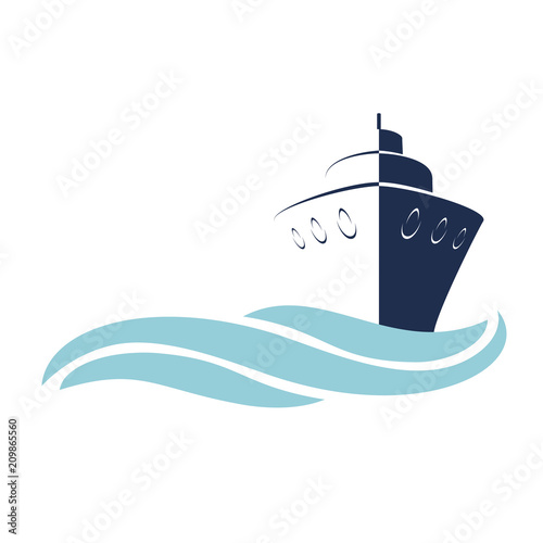 Stylized Vessel, Ship with Waves - Vector Illustration on White Background