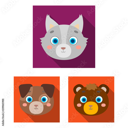 Muzzles of animals flat icons in set collection for design. Wild and domestic animals vector symbol stock web illustration.