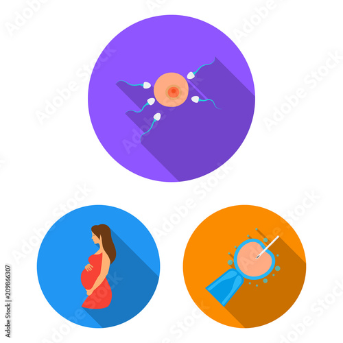 Woman and pregnancy flat icons in set collection for design. Gynecology and equipment vector symbol stock web illustration.