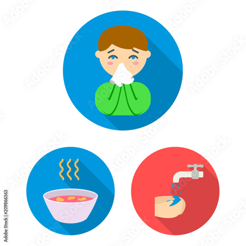 The sick man flat icons in set collection for design.Illness and treatment vector symbol stock web illustration.