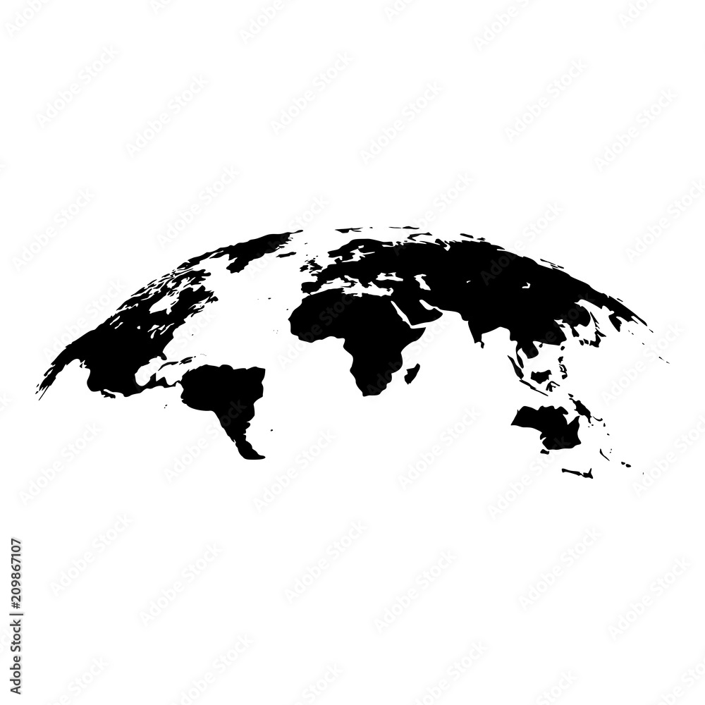 Fototapeta Mapa światu 3d skutka powierzchni ikony czerni koloru mieszkania ilustracyjnego stylu prosty wizerunek