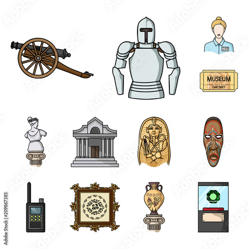 Museum and gallery cartoon icons in set collection for design. Storage and exhibition of showpiece vector symbol stock web illustration.