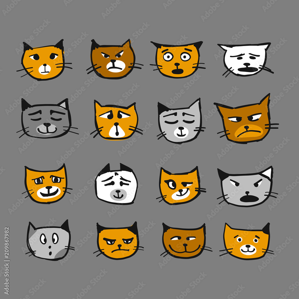Cat faces, sketch for your design Cat faces, sketch for your design