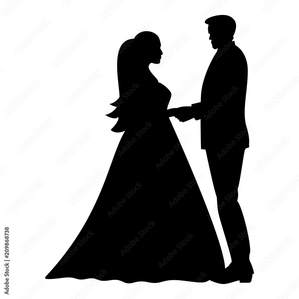 Bride and groom holding hands icon black color illustration flat style simple image Bride and groom holding hands icon black color illustration flat style simple image