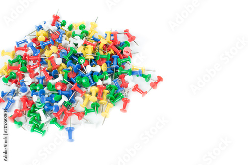 stationery color pins Used in office And education isolated On a white background concept