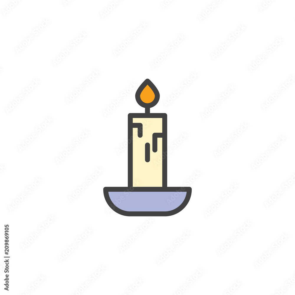 Candle filled outline icon, line vector sign, linear colorful pictogram isolated on white. Candlelight symbol, logo illustration. Pixel perfect vector graphics Candle filled outline icon, line vector sign, linear colorful pictogram isolated on white. Candlelight symbol, logo illustration. Pixel perfect vector graphics
