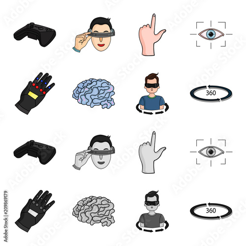 Technology, innovation, man, complemented .Virtual reality set collection icons in cartoon,monochrome style vector symbol stock illustration web.