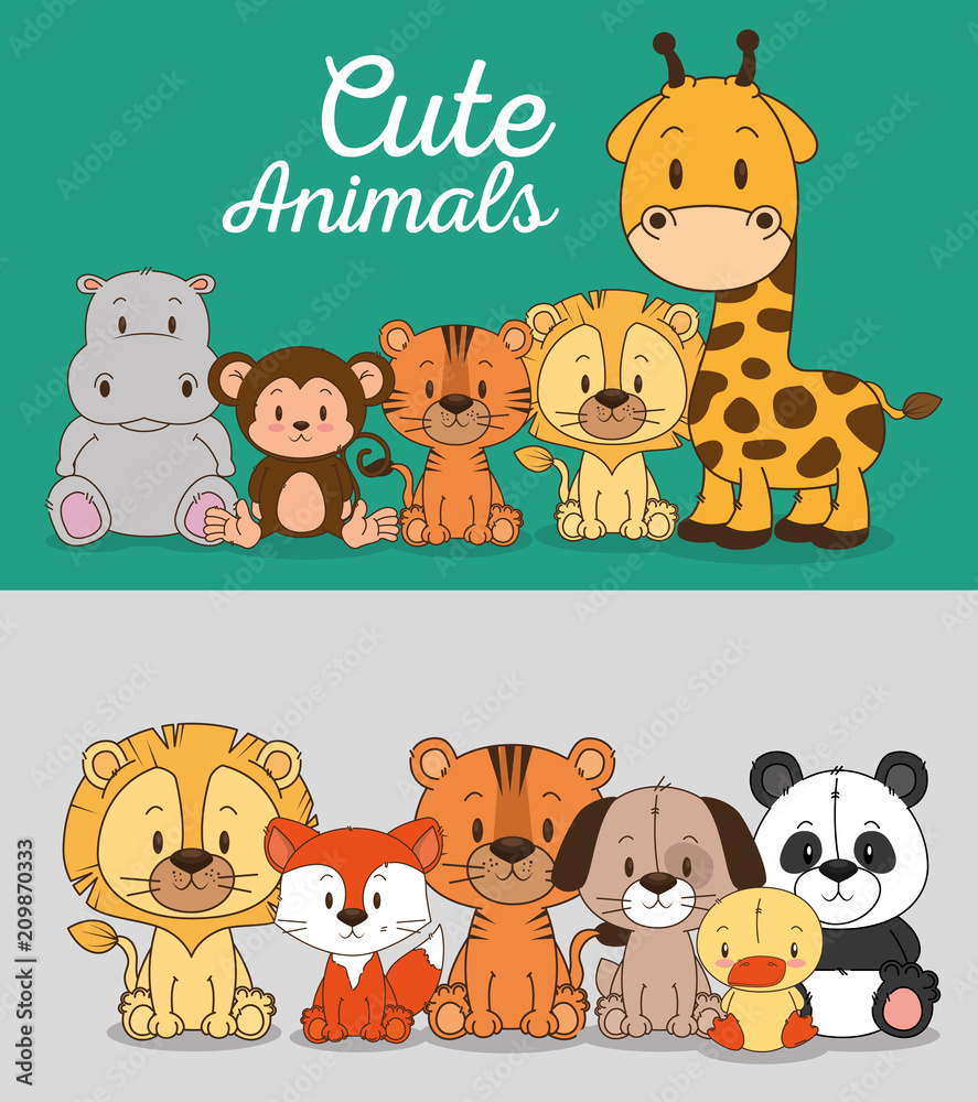 Naklejka premium little and cute animals group vector illustration design