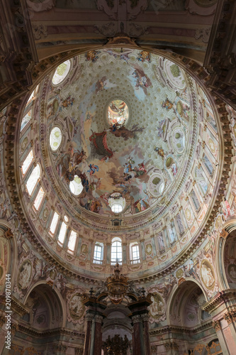 Inside view of Sanctuary of Vicoforte, Cuneo (Italy). The sanctuary has the largest elliptical dome in the world
