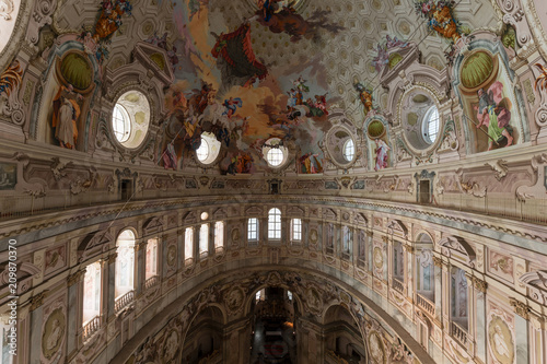 Internal view of Sanctuary of Vicoforte, Cuneo (Italy). The sanctuary has the largest elliptical dome in the world.