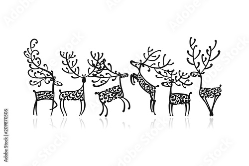 Ornate deers family, sketch for your design