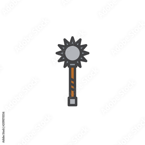 Mace weapon filled outline icon, line vector sign, linear colorful pictogram isolated on white. Medieval mace symbol, logo illustration. Pixel perfect vector graphics