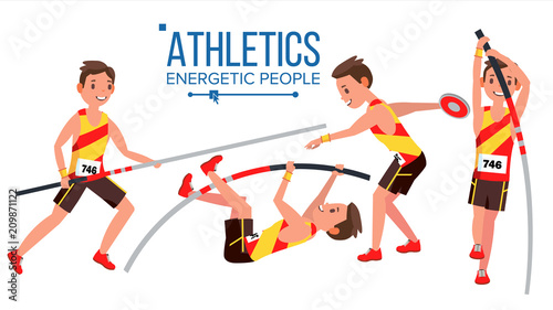 Athletics Player Male Vector. Athletic Sport Competition. Sports Equipment. Sprinter. Sprint Start. Isolated Flat Cartoon Character Illustration