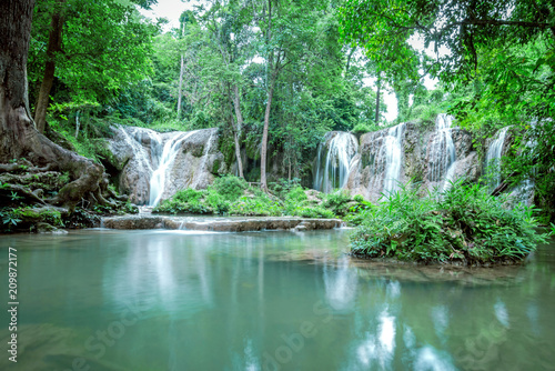Thanawan Waterfall beautiful There is water throughout the year. The water is emerald green. Located in Doi Phu Nang National Park, Phayao, Thailand. Waterfall nature landscape © wittaya