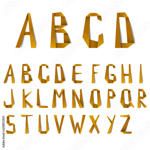 Big letters of alphabet from orange folded paper template