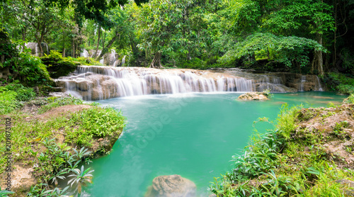 Thanawan Waterfall beautiful There is water throughout the year. The water is emerald green. Located in Doi Phu Nang National Park, Phayao, Thailand. Waterfall nature landscape © wittaya